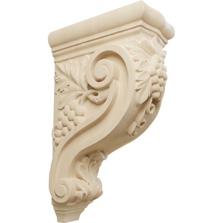 Ekena Millwork 4 1/4"W x 8"D x 13 1/4"H Devon Grapes & Vines Corbel, Rubberwood COR04X08X13DERW